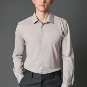 Grey Pique Slim Fit Long Sleeve Shirt