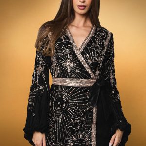 Party Sequin Velvet Wrap Mini Dress