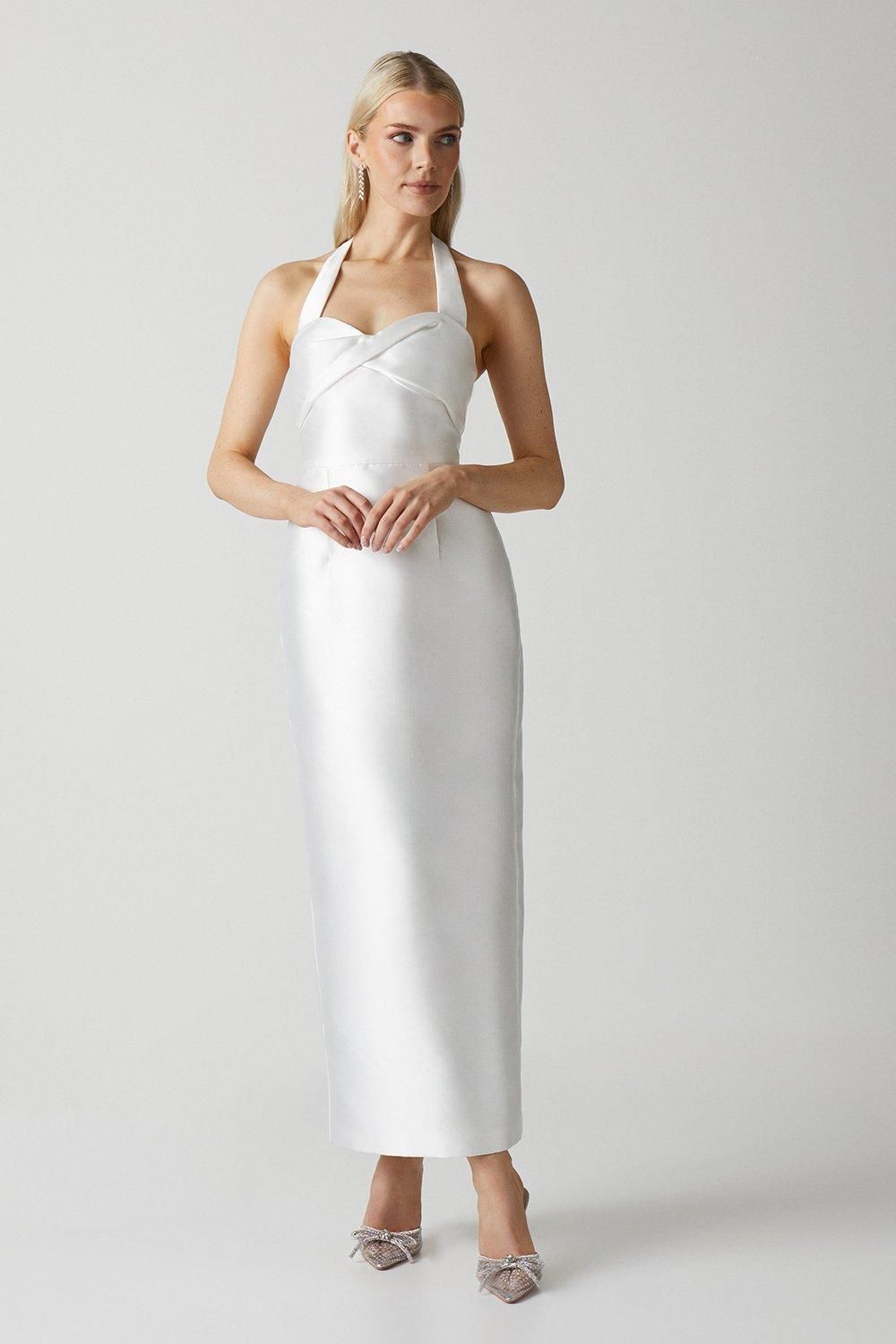 Halterneck Twill Column Wedding Dress