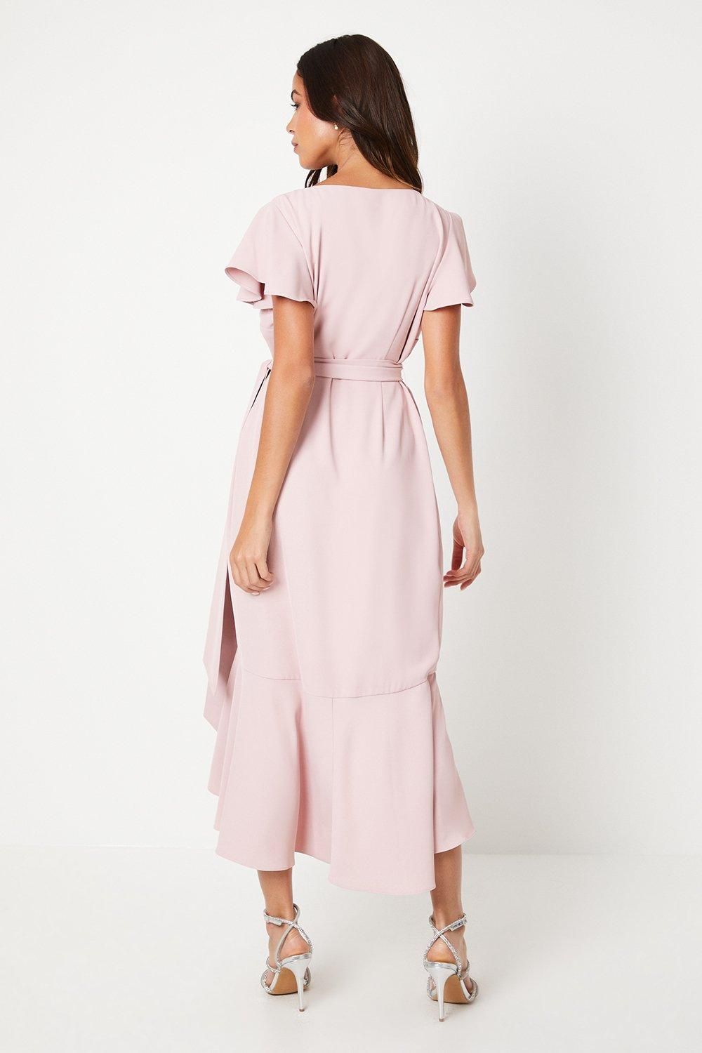 V Neck Ruffle Wrap Wedding Guest Dress - Image 3