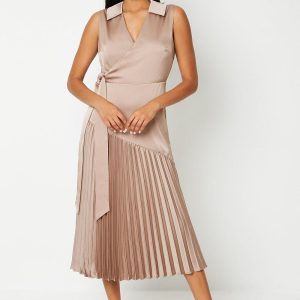 Wrap Skirt With Pleated Panel Midi Dress