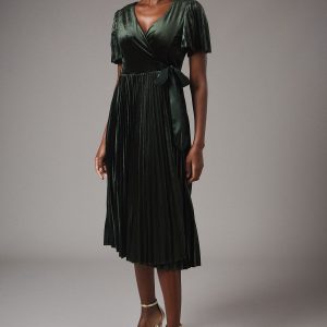 Pleated Velvet Wrap Dress