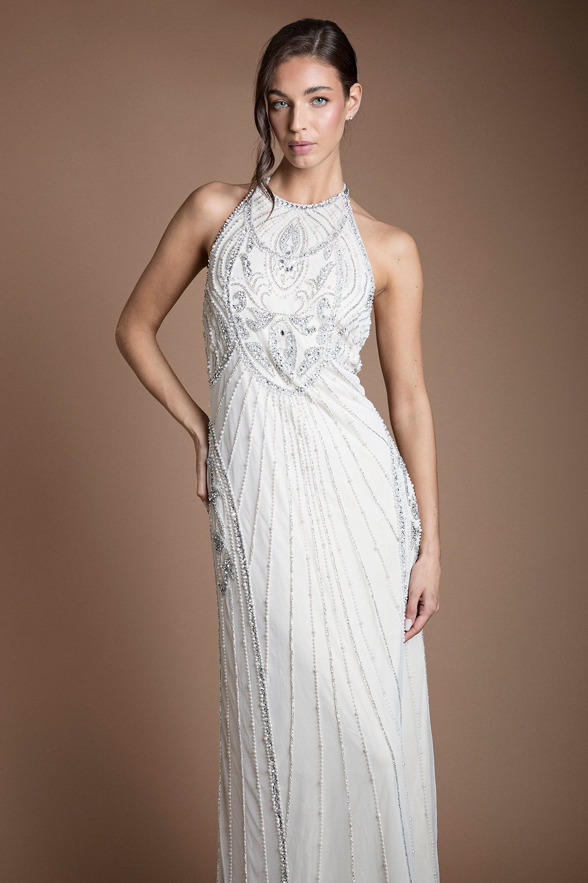 Coast Honoured Sculpting Halterneck Embellished Wedding Dress - Image 2