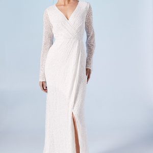 Wrap Bodice Long Sleeve Sequin Wedding Dress