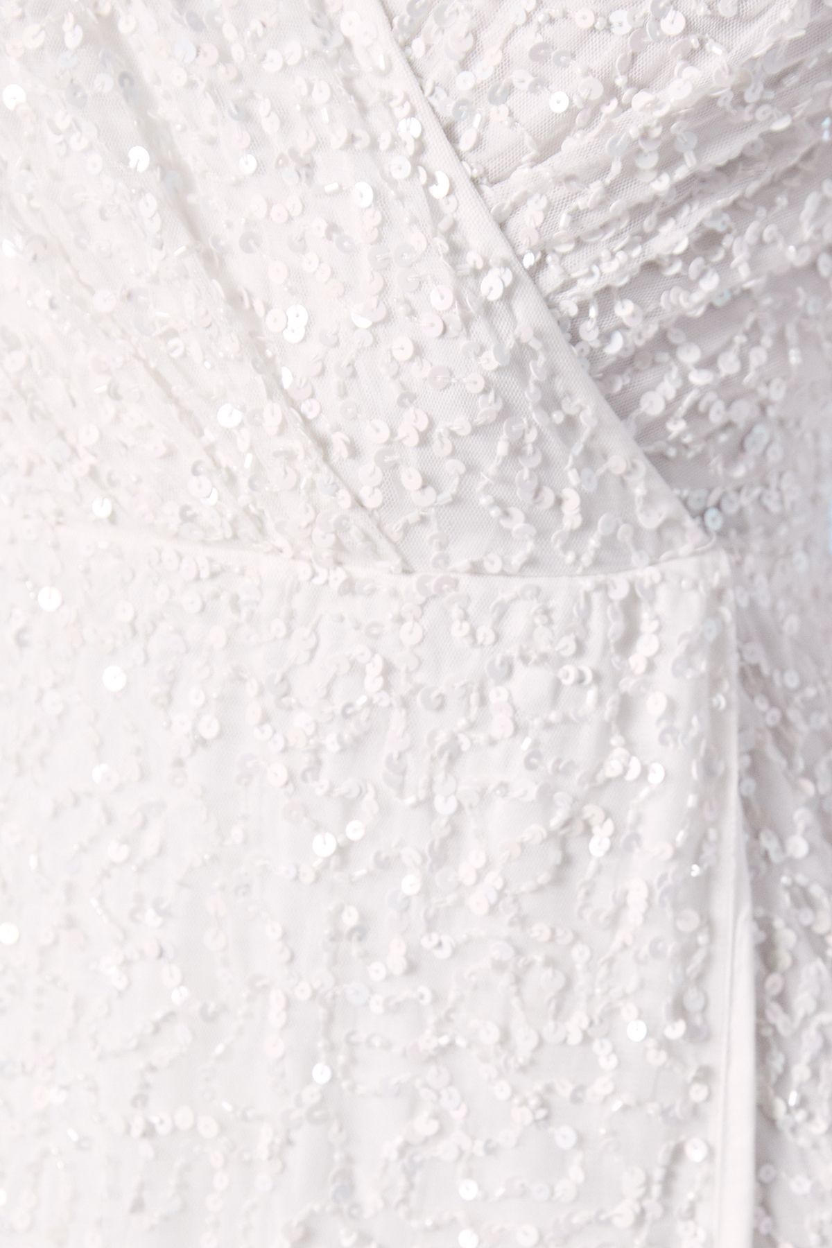 Wrap Bodice Long Sleeve Sequin Wedding Dress - Image 5