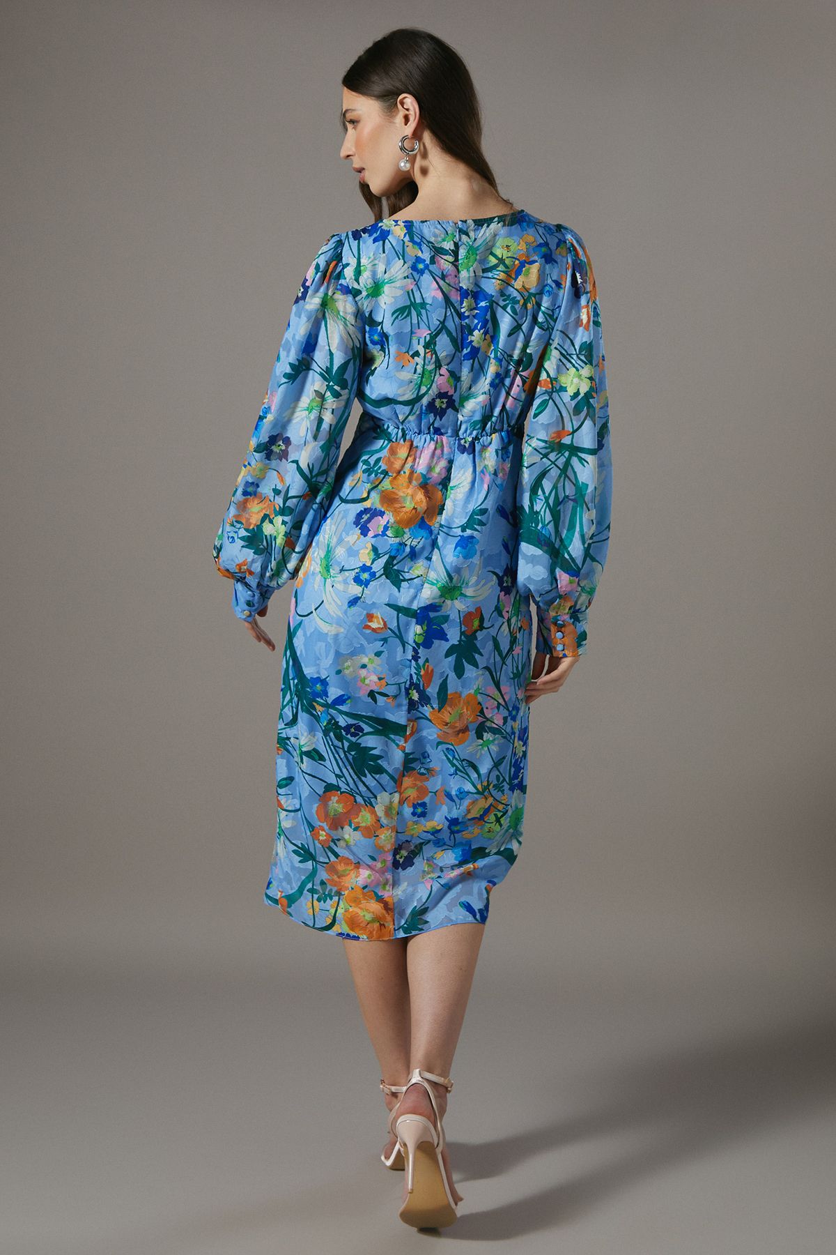 Printed Tie Front Wrap Jacquard Dress - Image 3