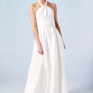 Structured Satin Halterneck Bow Back Wedding Dress