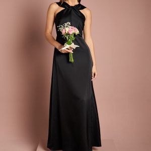 Twisted Halterneck Satin Maxi Bridesmaid Dress