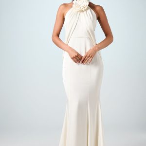Halterneck Satin Wedding Dress With Flower