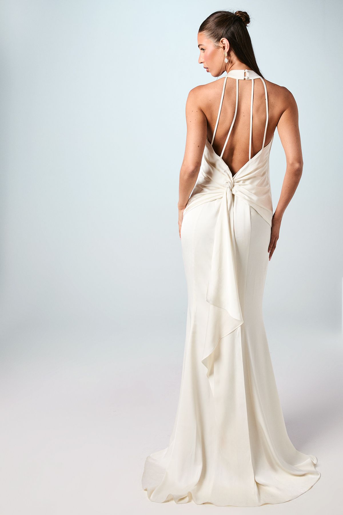 Halterneck Satin Wedding Dress With Flower - Image 3