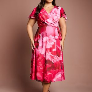 Plus Jersey Double Flutter Sleeve Wrap Midi Dress