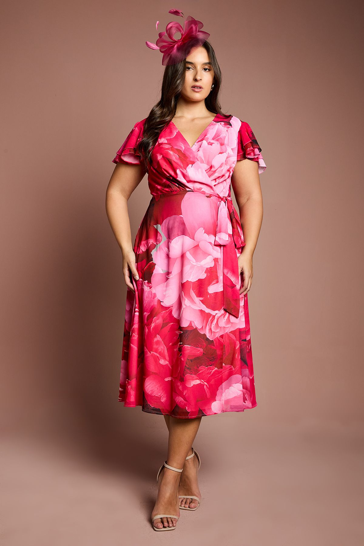 Plus Jersey Double Flutter Sleeve Wrap Midi Dress