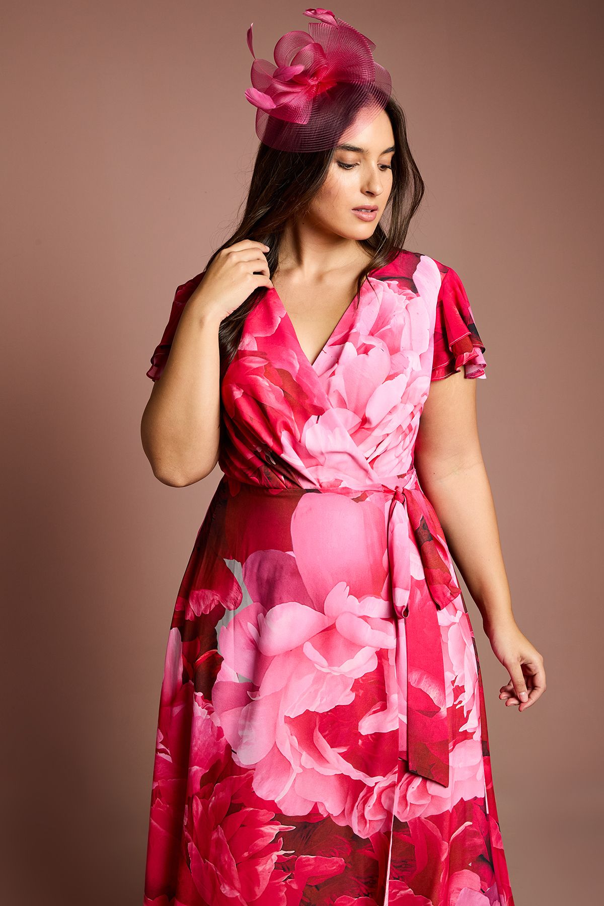 Plus Jersey Double Flutter Sleeve Wrap Midi Dress - Image 4