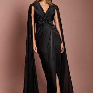 Satin Cape Sleeve Maxi Dress