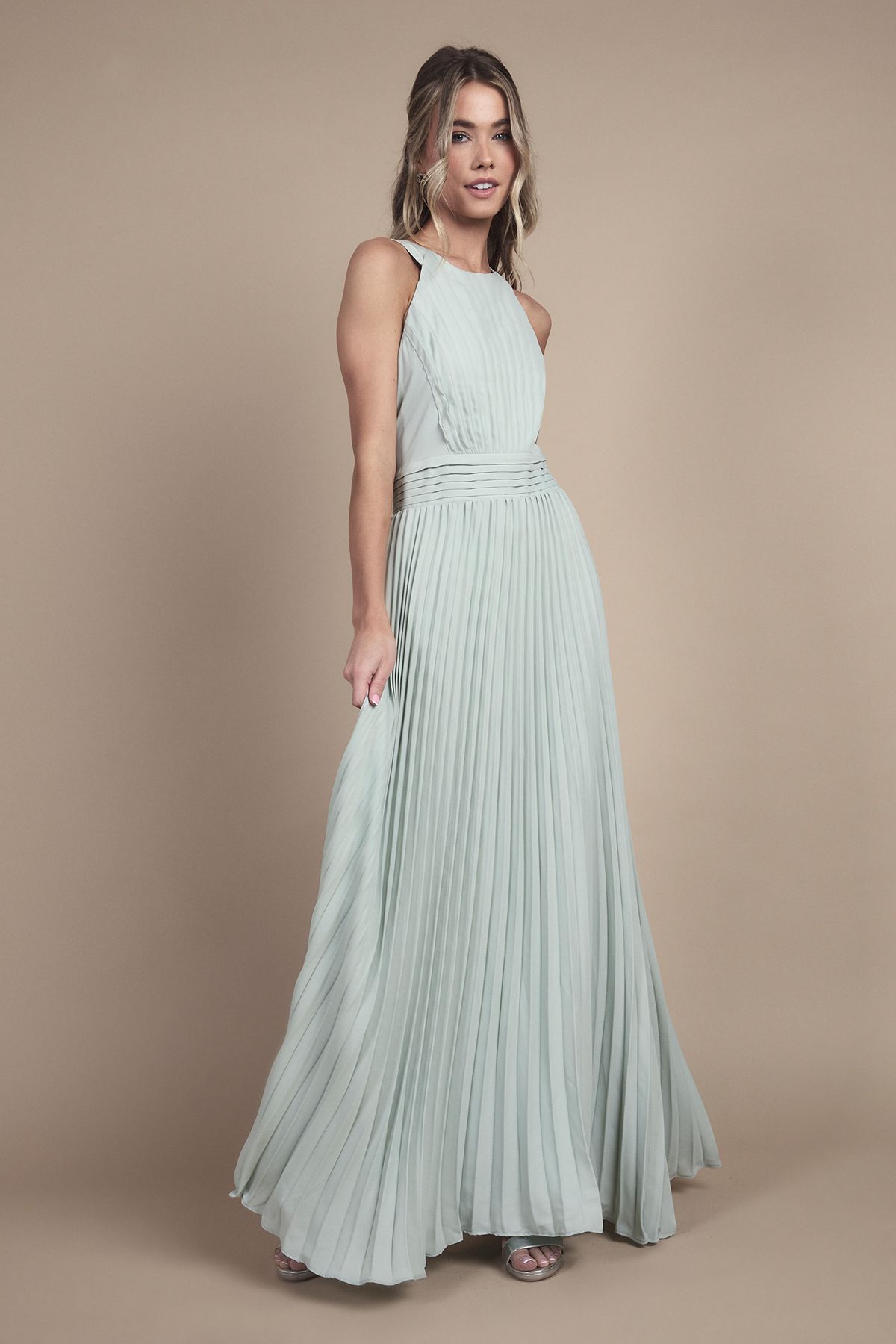 Teen Pleated Halterneck Bridesmaid Dress - Image 4
