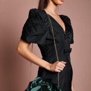 Large Bow Satin Ruched Large Clutch Bag