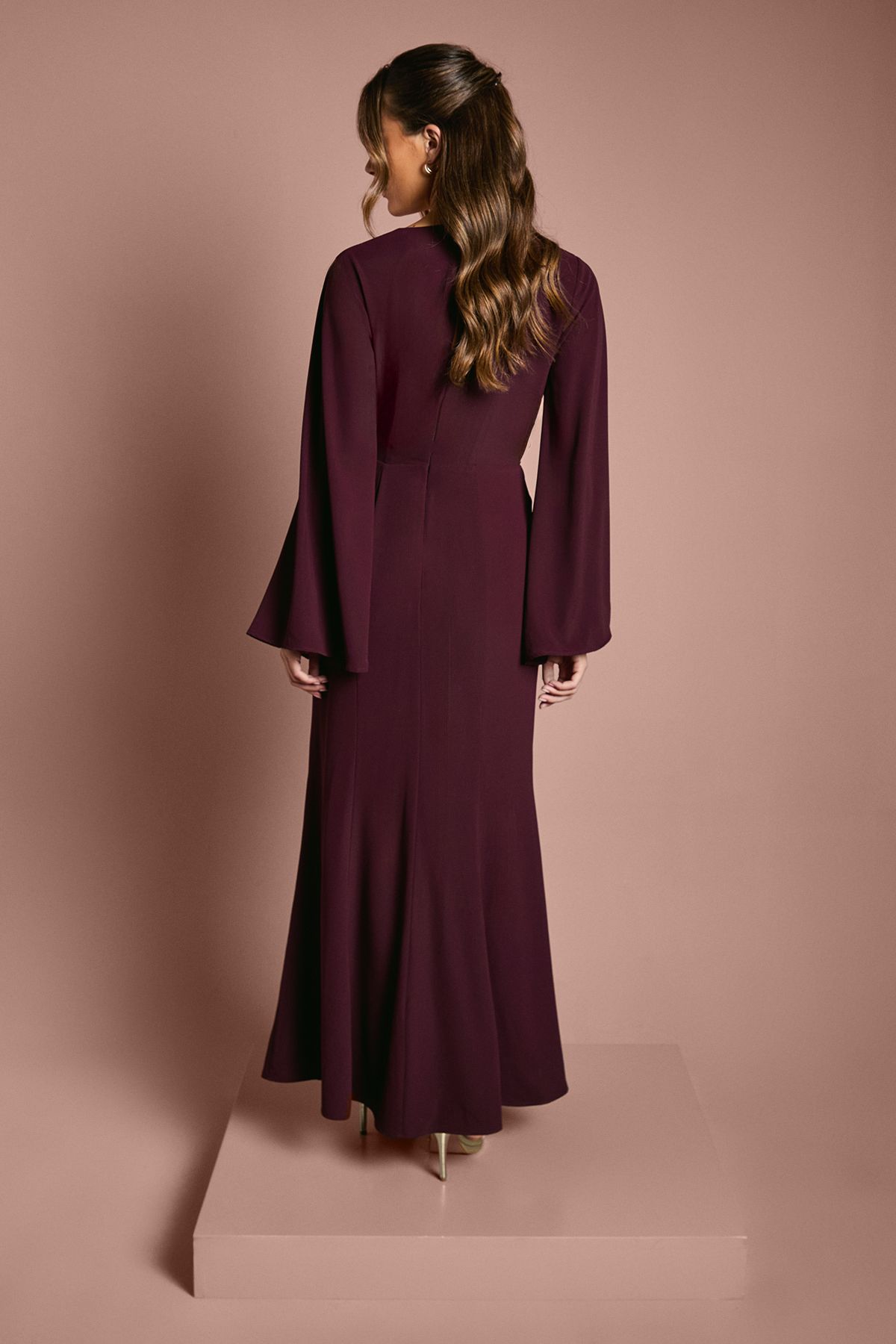 Wrap Waist Crepe Long Sleeve Bridesmaid Dress - Image 3
