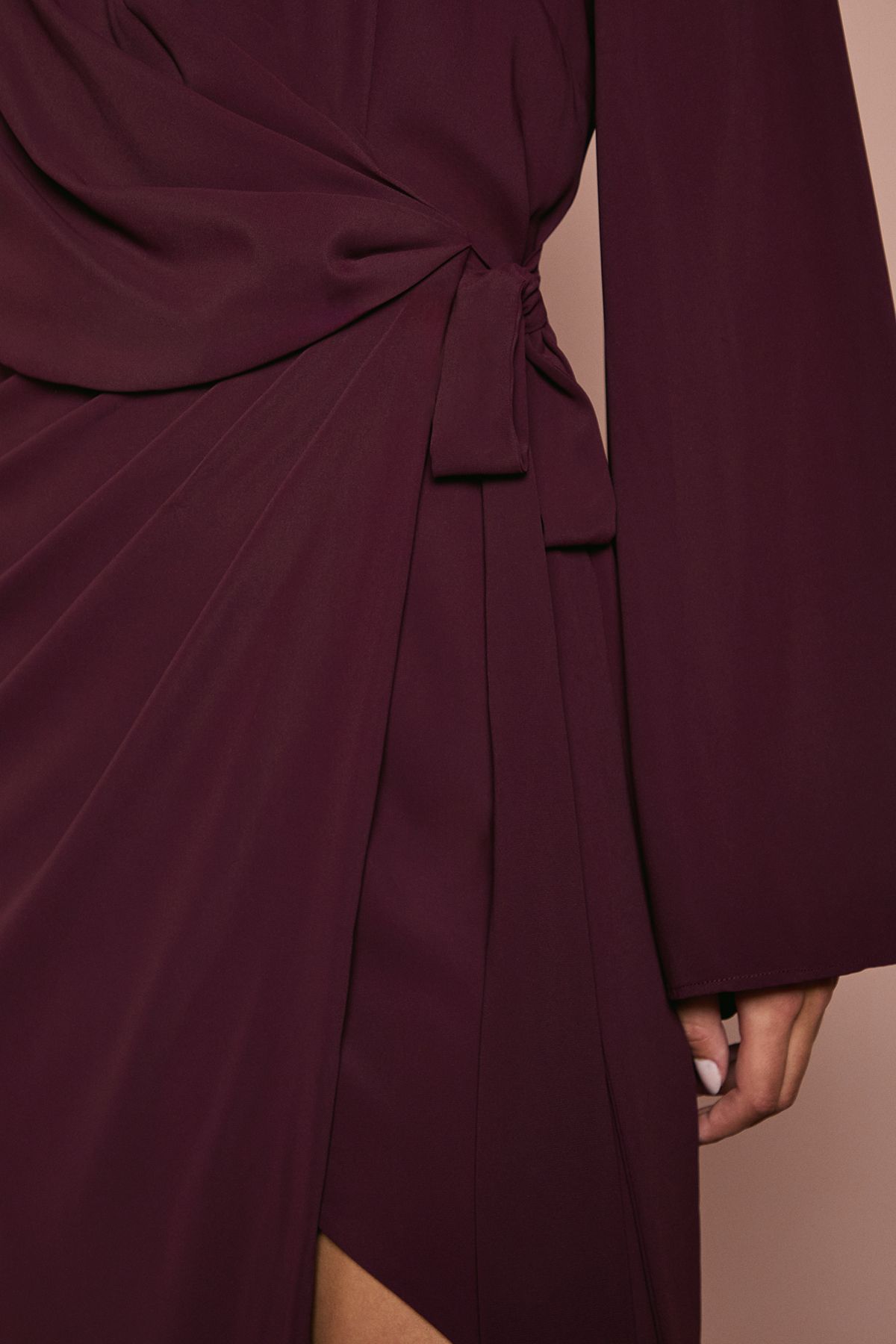 Wrap Waist Crepe Long Sleeve Bridesmaid Dress - Image 5