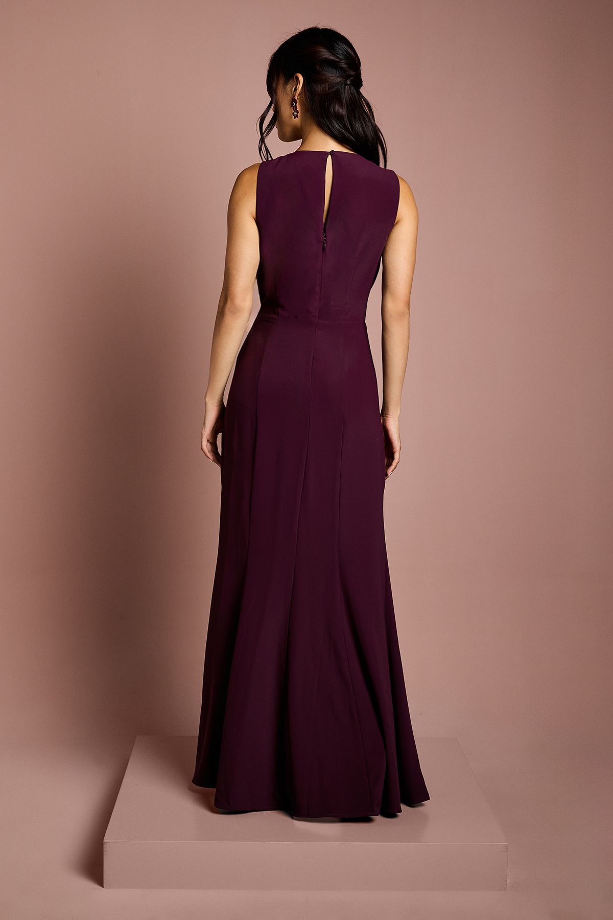 V Neck Wrap Detail Crepe Maxi Bridesmaid Dress - Image 3