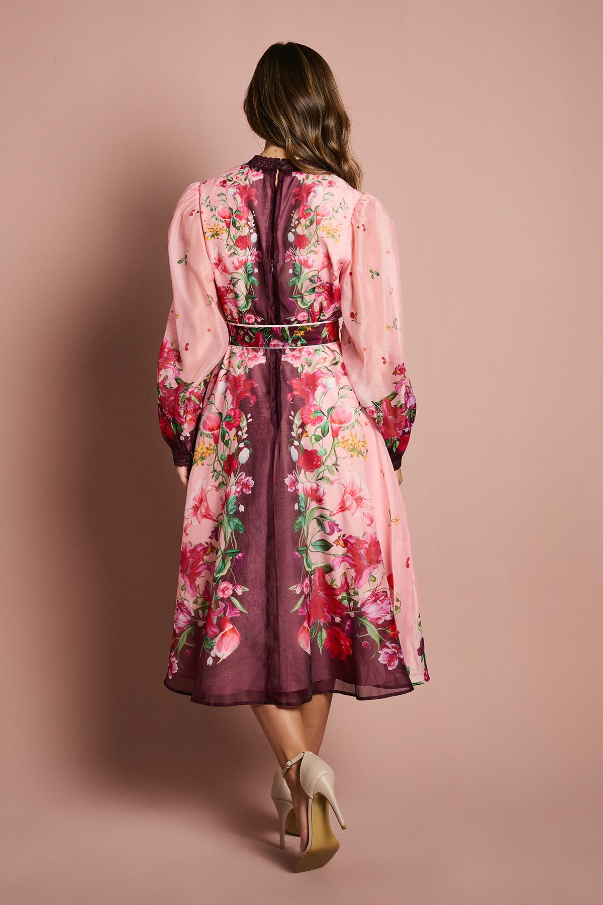 Long Sleeve Organza Midi Dress With Belt - Image 3