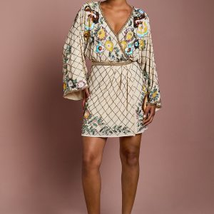 Petite Wrap Top Floral Embellished Mini Dress
