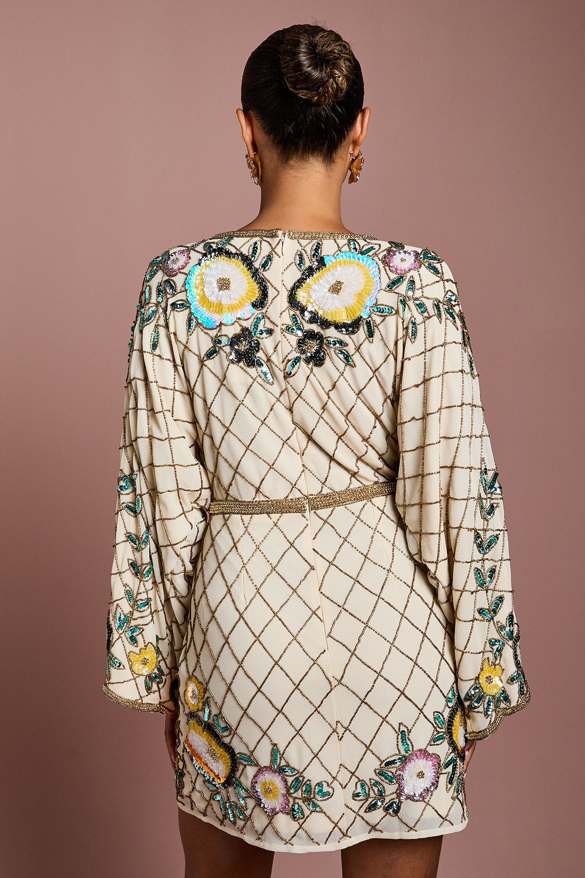 Petite Wrap Top Floral Embellished Mini Dress - Image 3