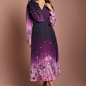3D Floral Corsage Printed Georgette Wrap Dress