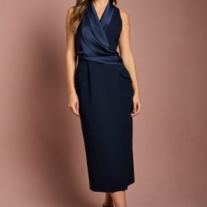 Sleeveless Crepe Satin Wrap Midi Dress