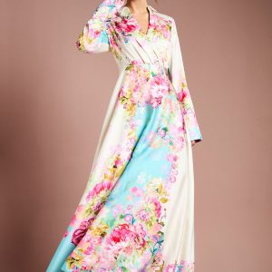 Placement Print Wrap Front Gown