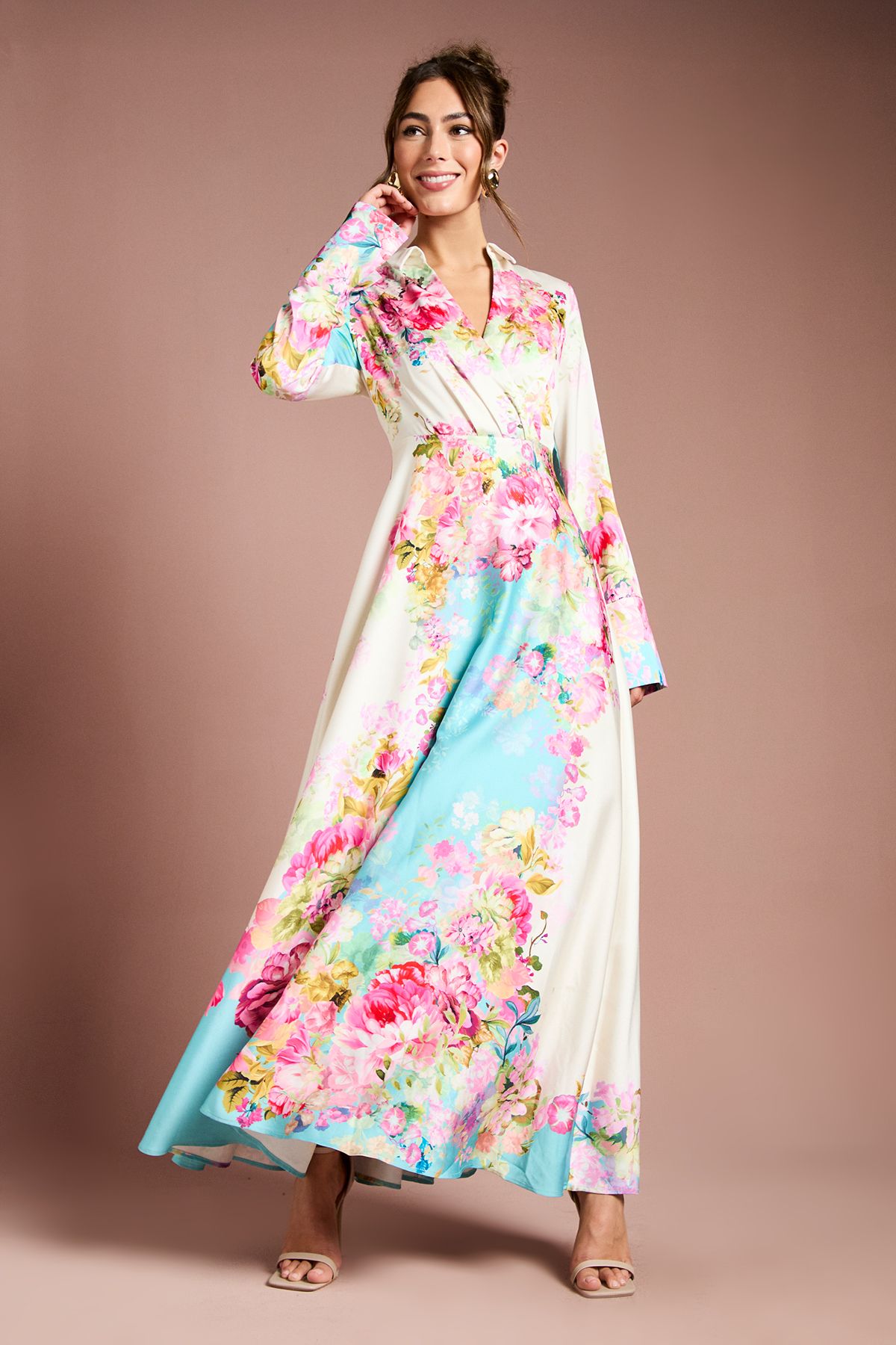 Placement Print Wrap Front Gown
