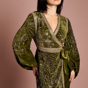 Petite Party Sequin Velvet Wrap Mini Dress