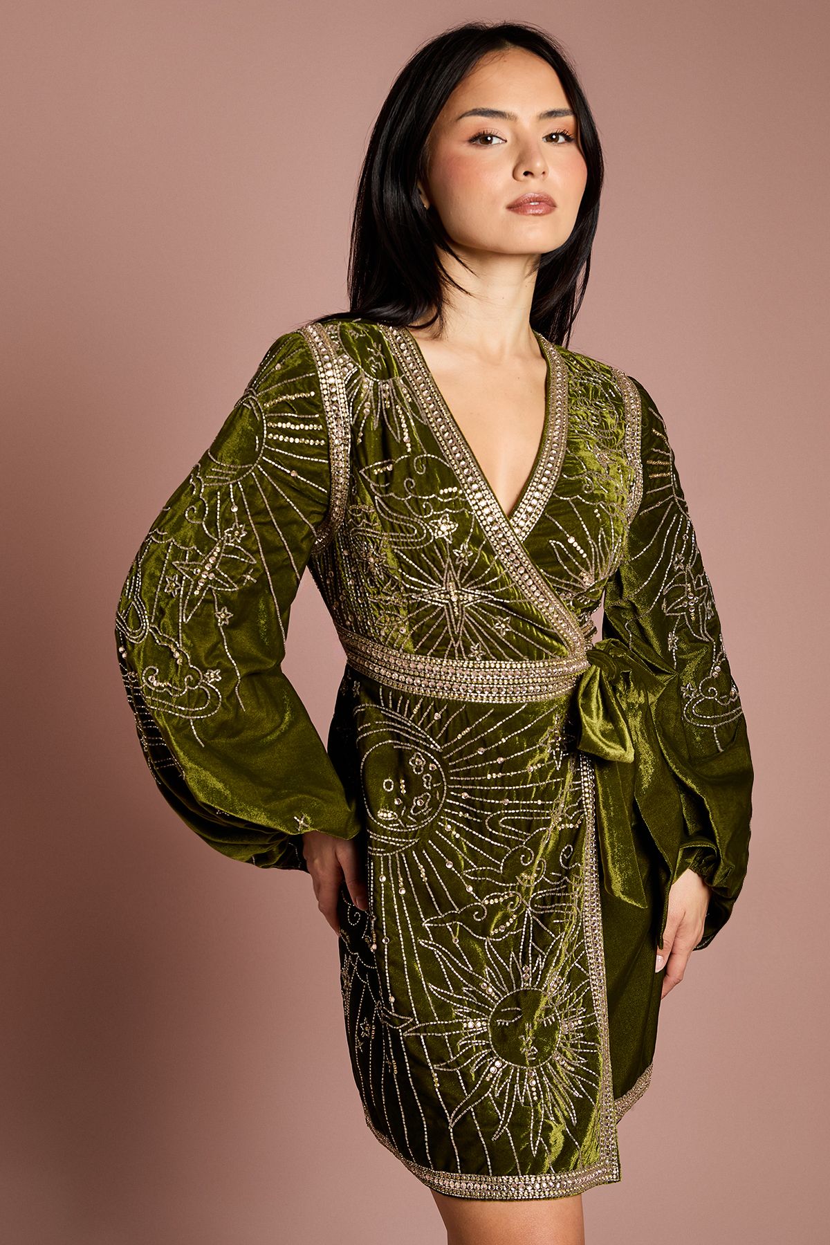 Petite Party Sequin Velvet Wrap Mini Dress