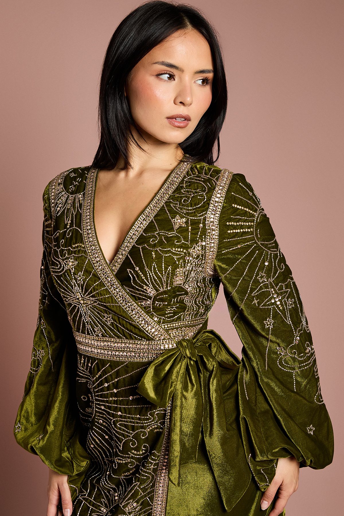 Petite Party Sequin Velvet Wrap Mini Dress - Image 2