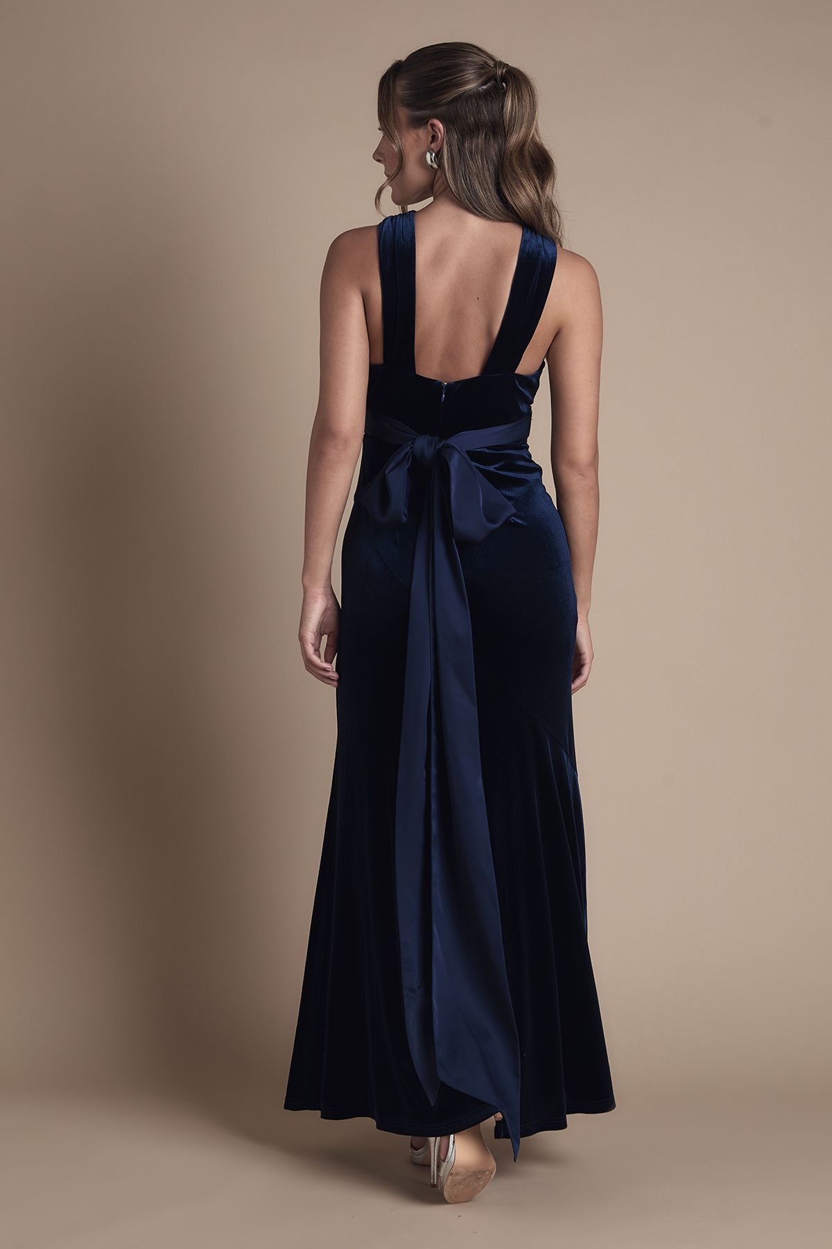Velvet Halterneck Fishtail Maxi Bridesmaid Dress - Image 4