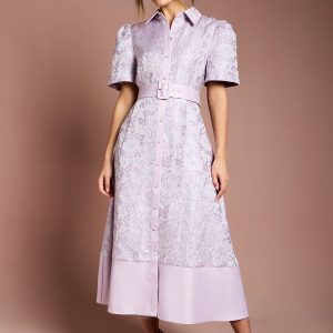 Short Sleeve Shirt Jacquard Midi Dress