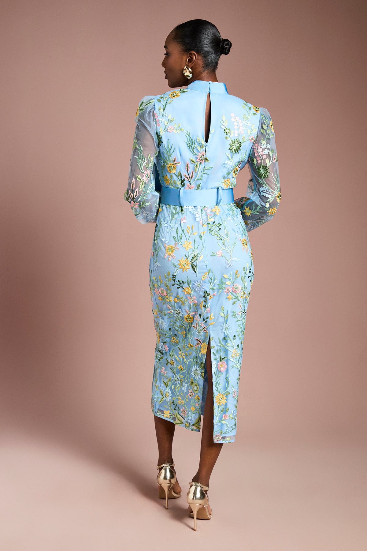 Embroidered Mesh Pussybow Midi Dress - Image 3