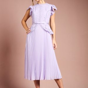 Lace Bodice Peplum Midi Dress