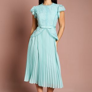 Petite Lace Bodice Peplum Midi Dress