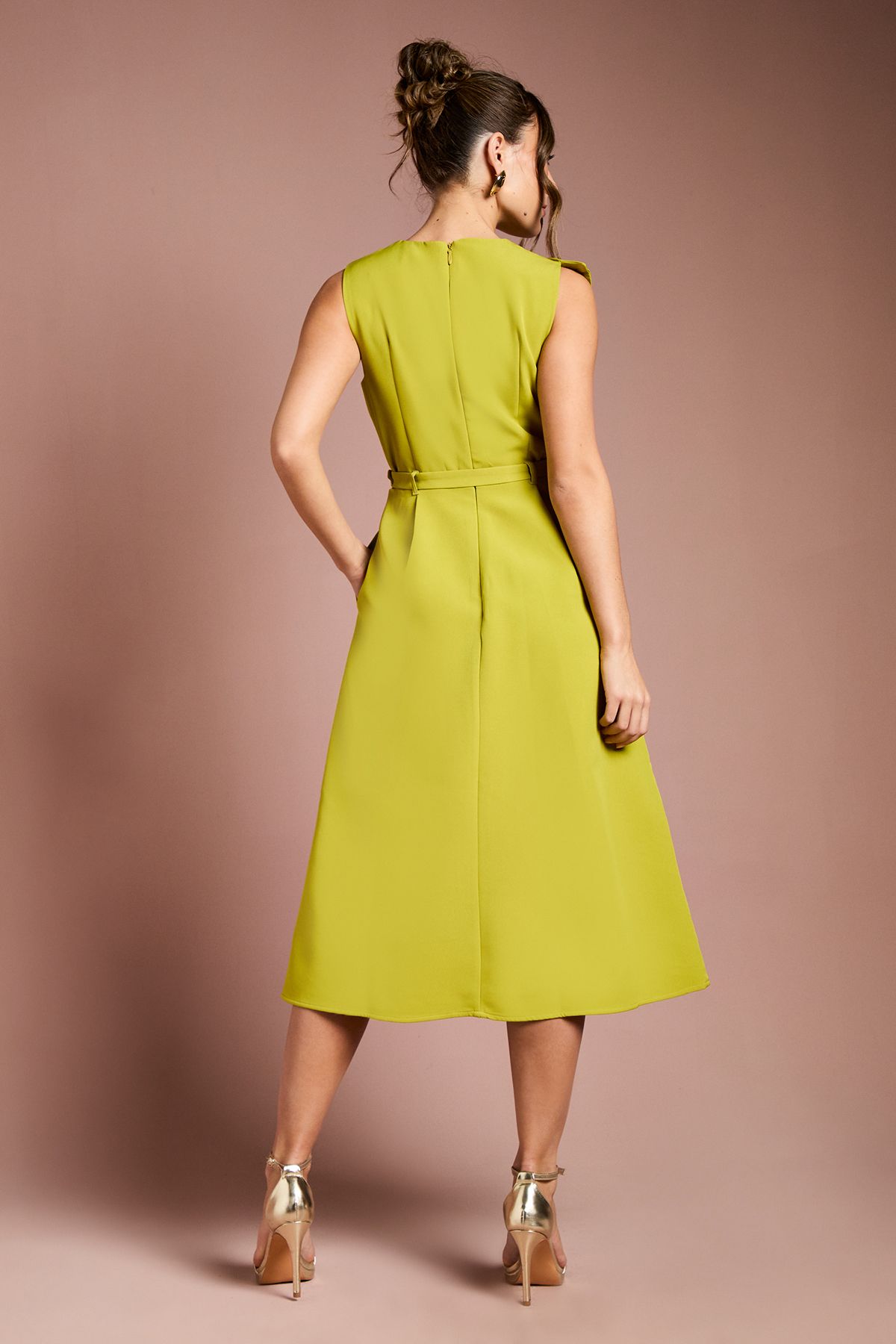 Bow Detail Belted Crepe Midi Dress - Image 3