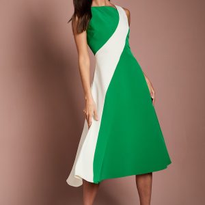 Asymmetric Colour Block Midi Dress