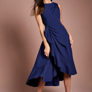 Crepe Ruffle Dress With Low Back