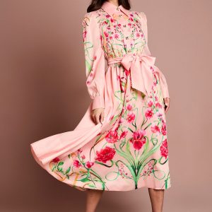 Boarder Print Organza Shirt Dress
