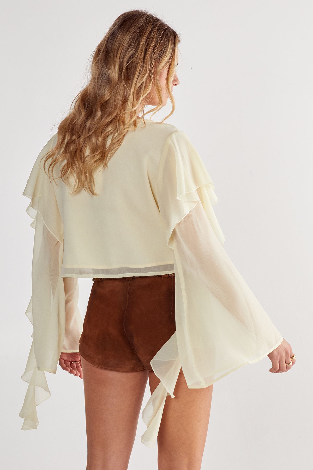Chiffon Ruffle Sleeve Tie Front Top - Image 4