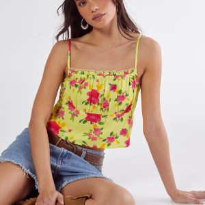 Floral Linen Mix Lace Trim Soft Corset Top