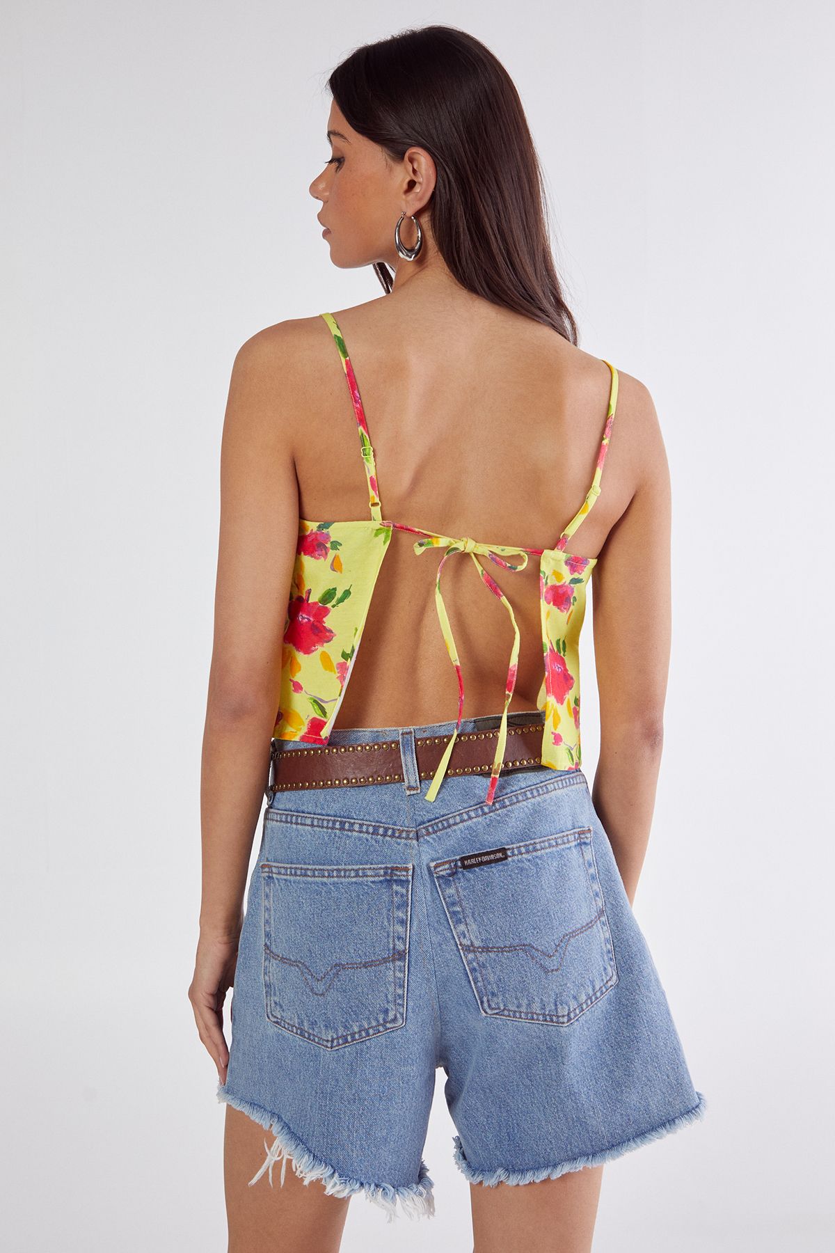 Floral Linen Mix Lace Trim Soft Corset Top - Image 4