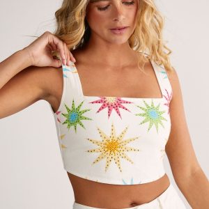 Embellished Star Detail Denim Crop Top