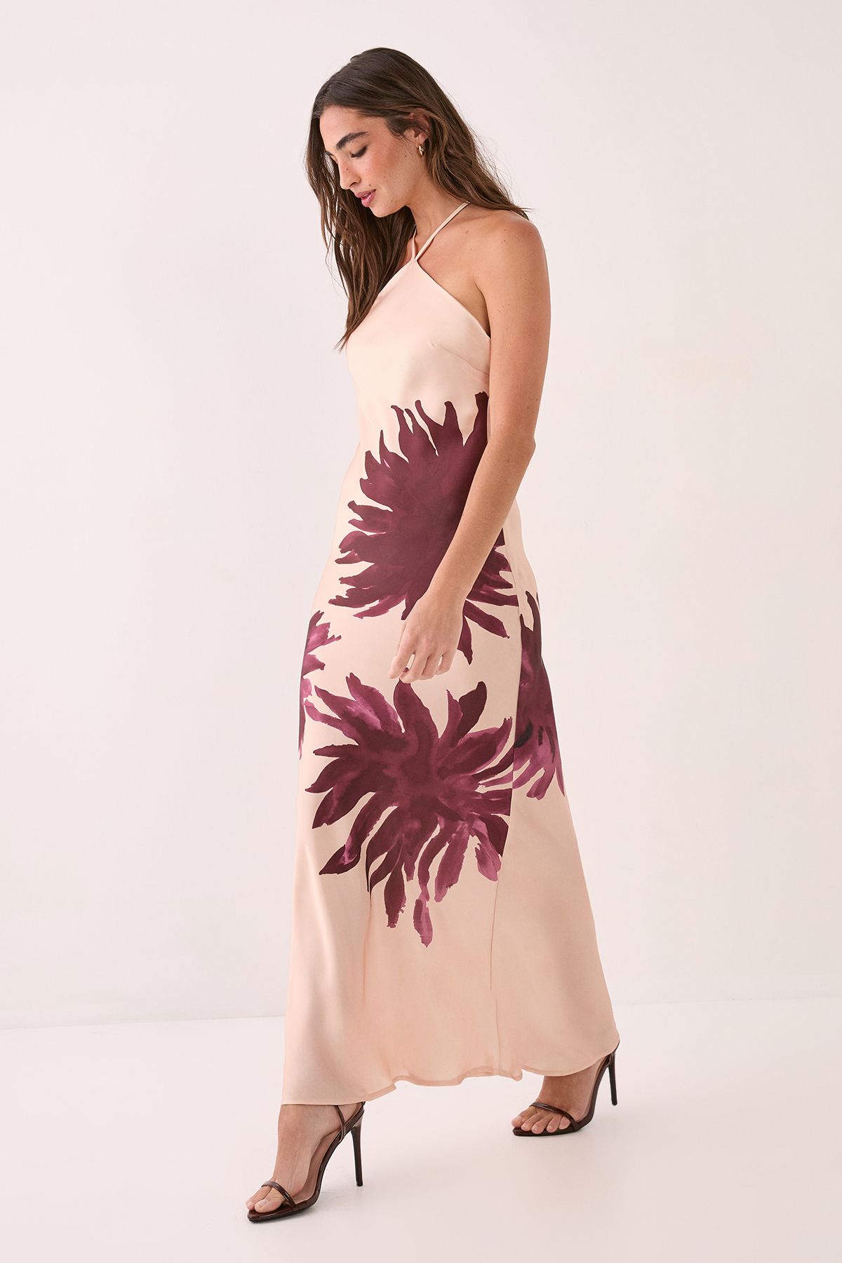 Satin Floral Placement Halterneck Maxi Dress - Image 2