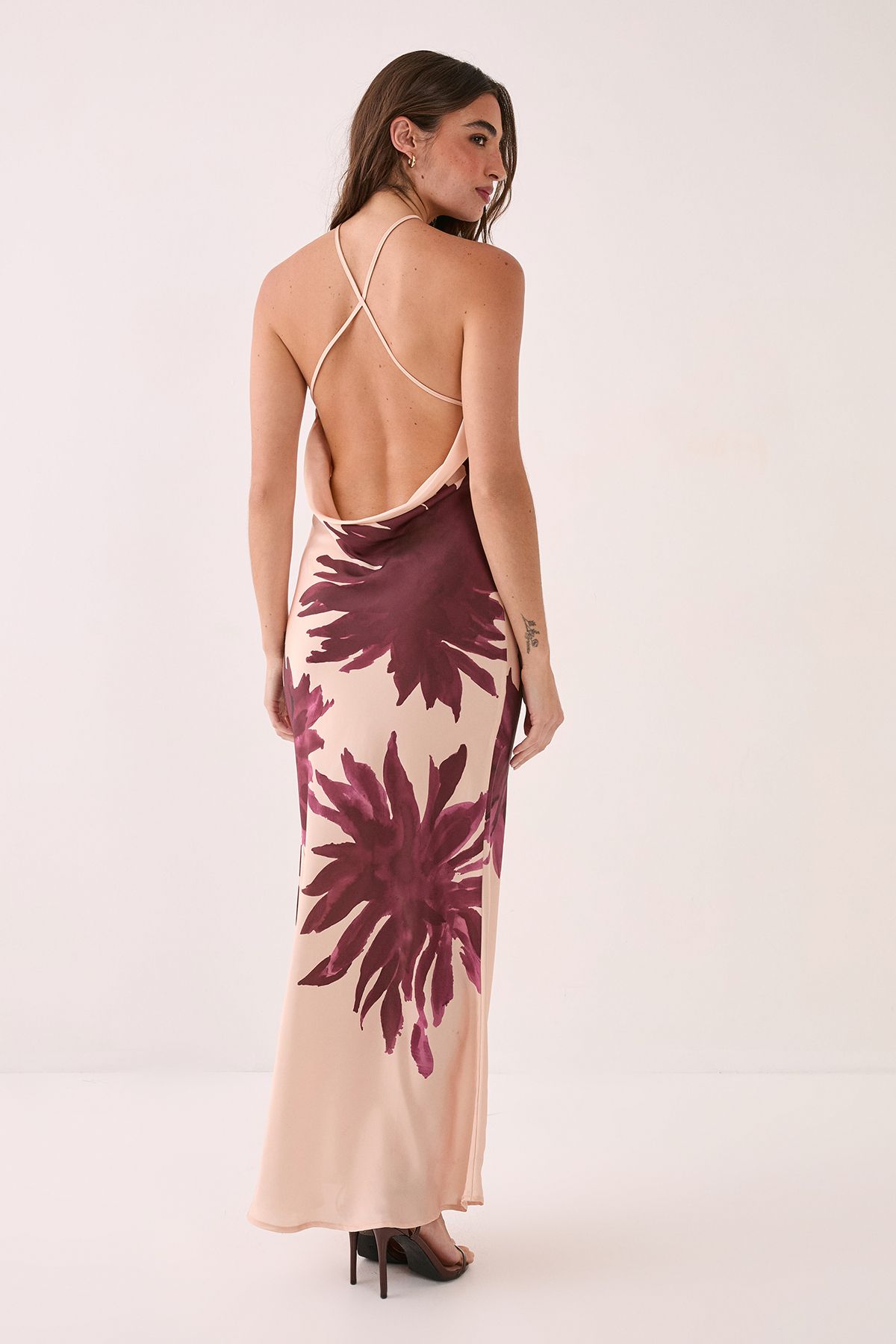 Satin Floral Placement Halterneck Maxi Dress - Image 4
