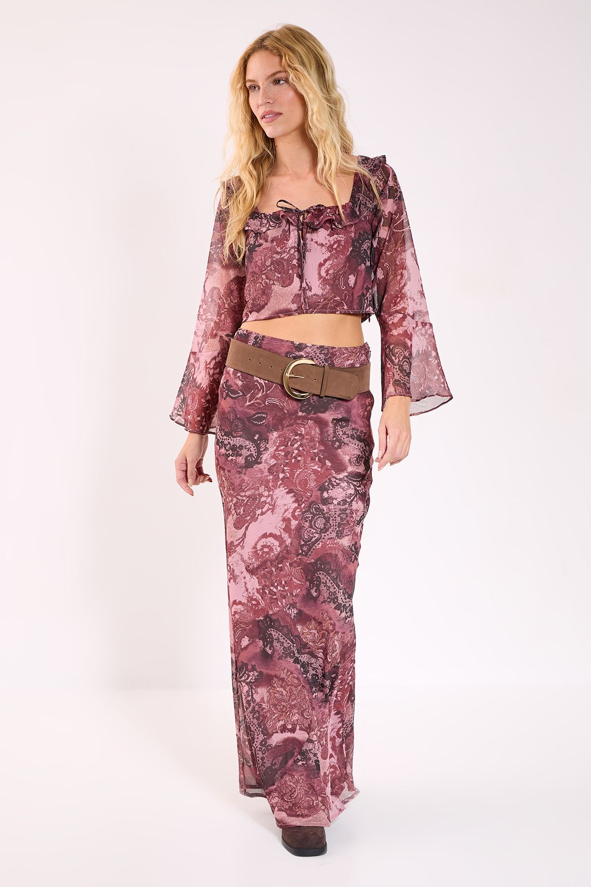 Paisley Ruffle Fluted Sleeve Top - Image 2