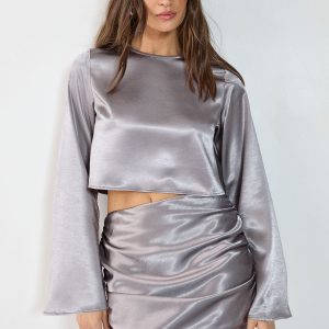 Satin Fluted Sleeve Top